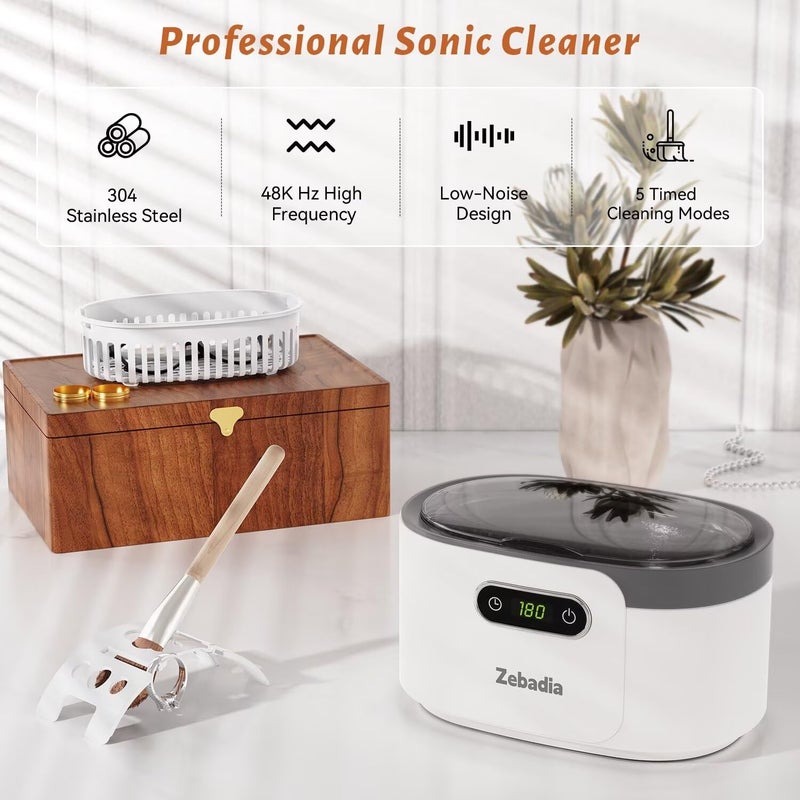 ZEBADIA Ultrasonic Jewelry Cleaning Machine: 600ml Sonic Cleaner with Digital Timer for Eyeglasses, Silver, Rings, Coins, Makeup Brush, Parts - Image 2